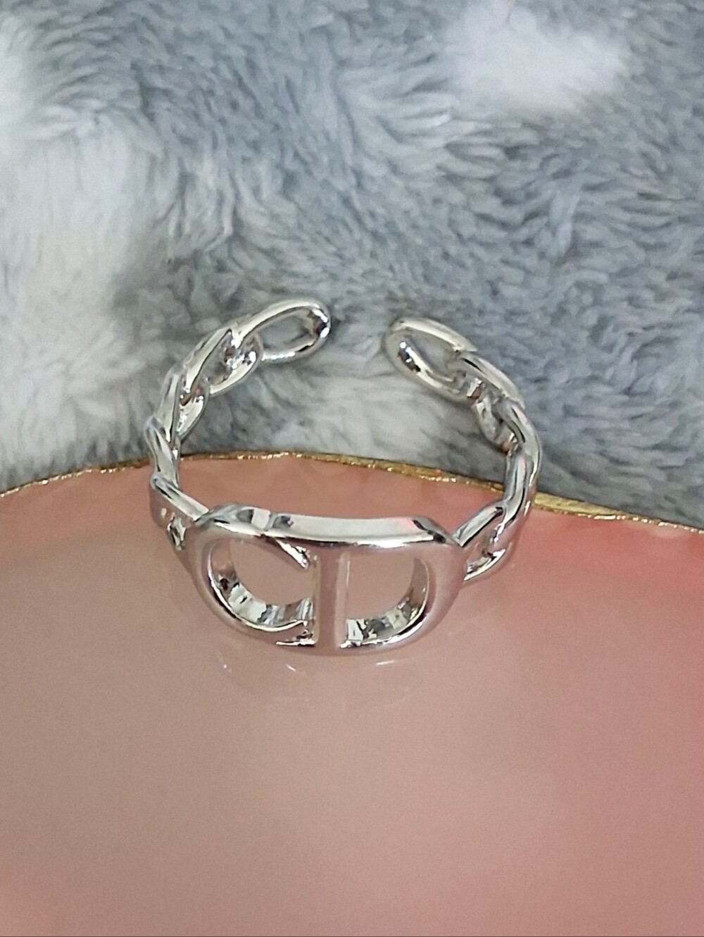 Silver CD Adjustable Chain Ring - Picture 3 of 3